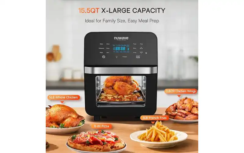 Nuwave Brio 15.5Qt Air Fryer Cooking Capacity with Whole Chicken. Nuwave Brio 15.5Qt Air Fryer